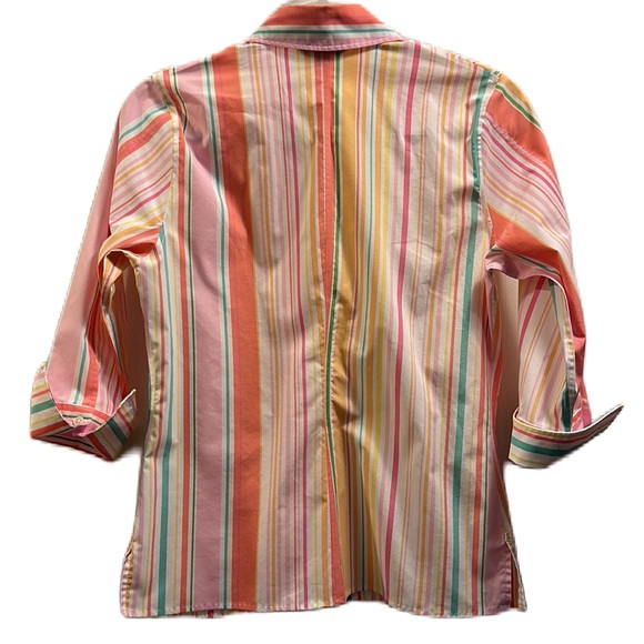 Land’s End Striped Button Down Shirt Size 6 with three quarter sleeves. - Picture 2 of 6